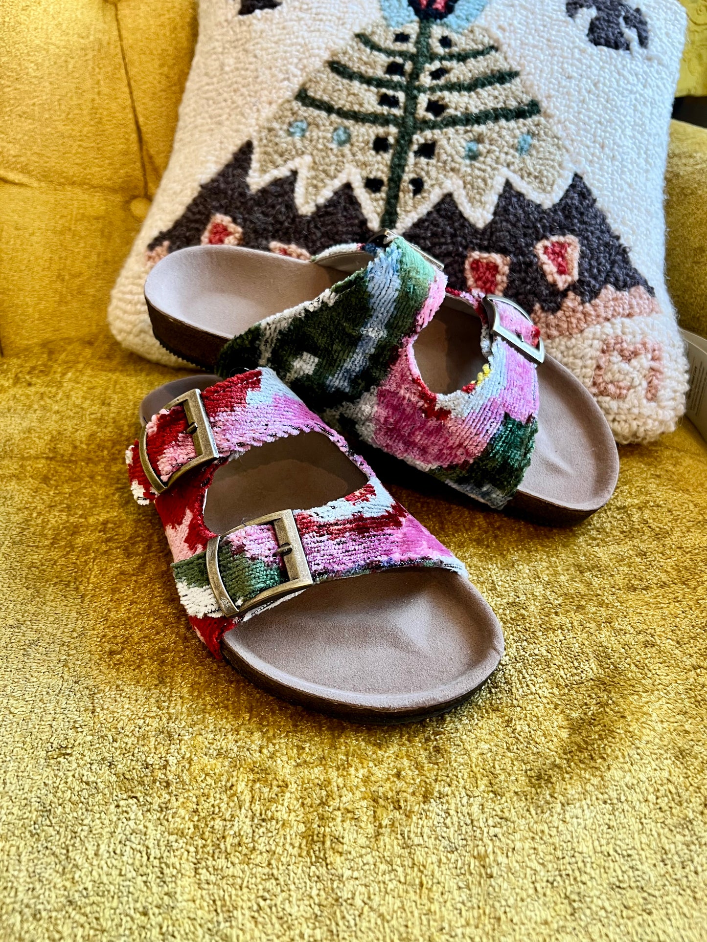 Silk Velvet Ikat Buckled Sandal: 6